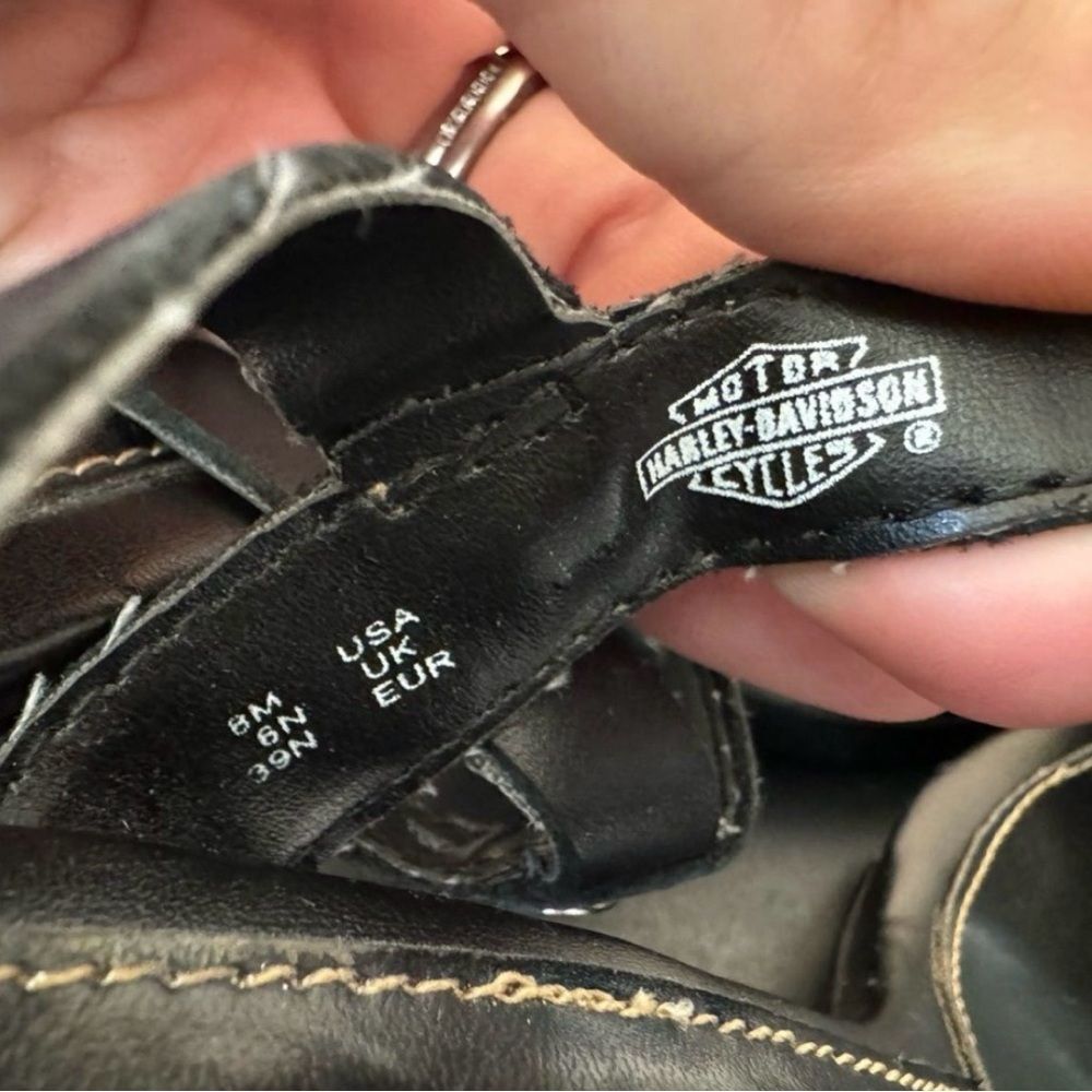 SALE! Black Harley-Davidson High Heeled Leather Sandals Size 8 EUC - Picture 7 of 7